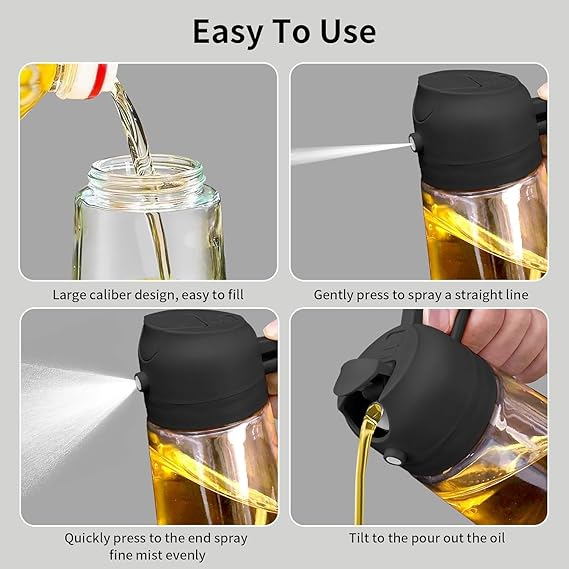 Glass Oil Sprayer and Dispenser Bottle, 500ml Capacity, 2-in-1 Design, Black