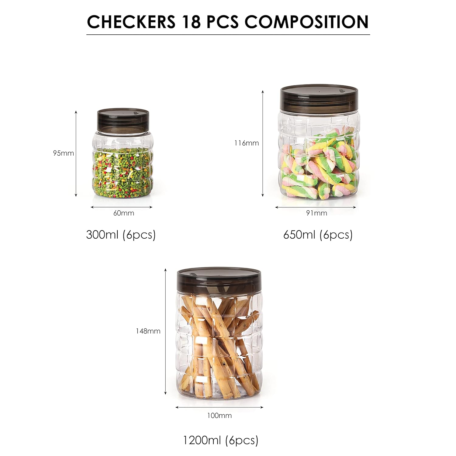 CELLO Checkers PET Kitchen Storage Canister Set – Transparent & Stackable (18-Piece)