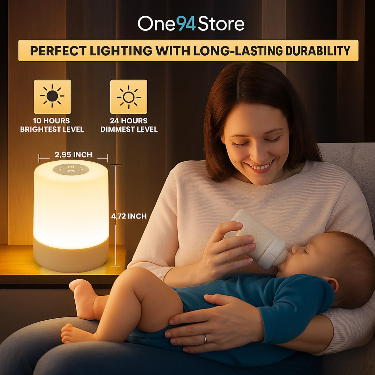 One94Store Touch Control LED Table Lamp – USB Rechargeable, Touch Control Night Light with 3-Color Dimmable Brightness for Bedroom, Living Room & Study (White, Pack of 1)